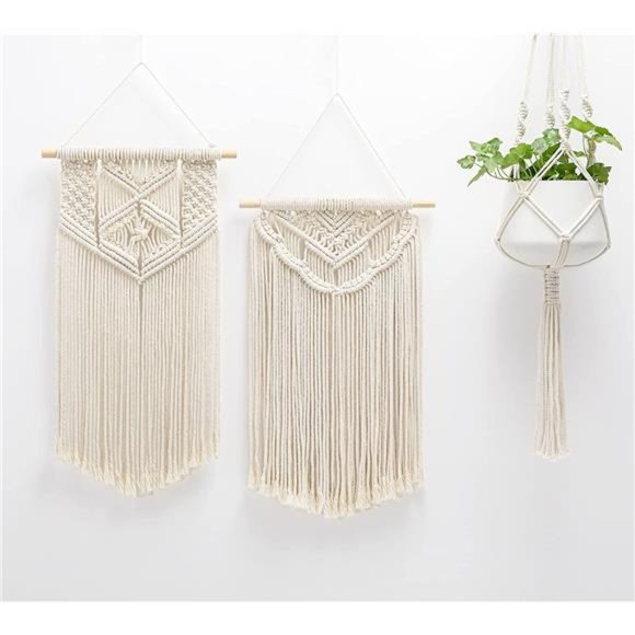 2 Pcs Macrame Wall Hanging Boho Wall Decor Home Chic Decoration Wall Pediments - Picture 5 of 6